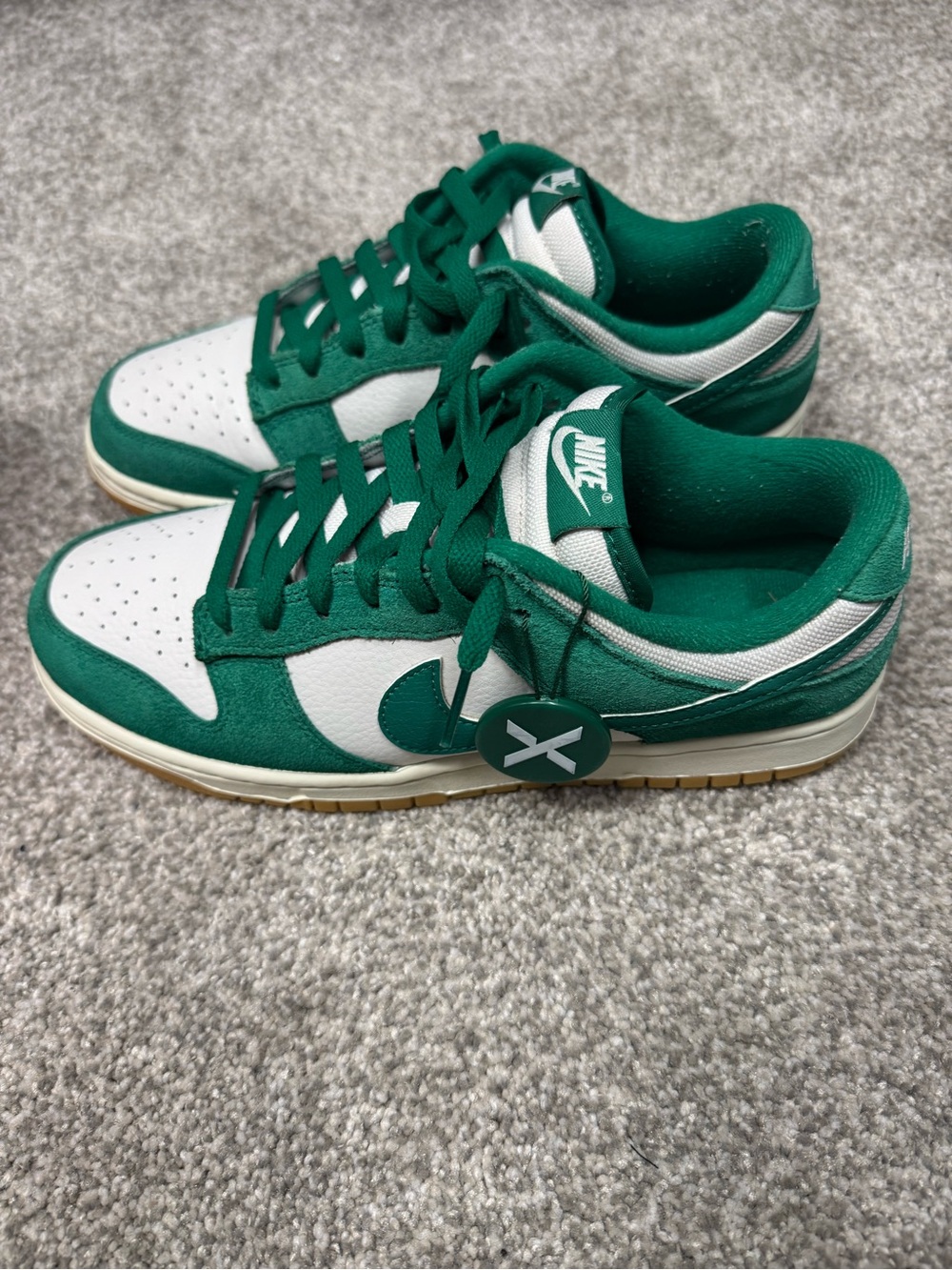 Nike Men’s Green & White Low-Top Sneakers - Suede Accent